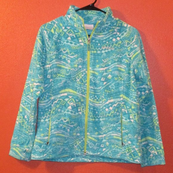 Columbia Youth X Large Blue Green Full Zip Pockets Long Sleeve Fleece Jacket - Picture 1 of 7